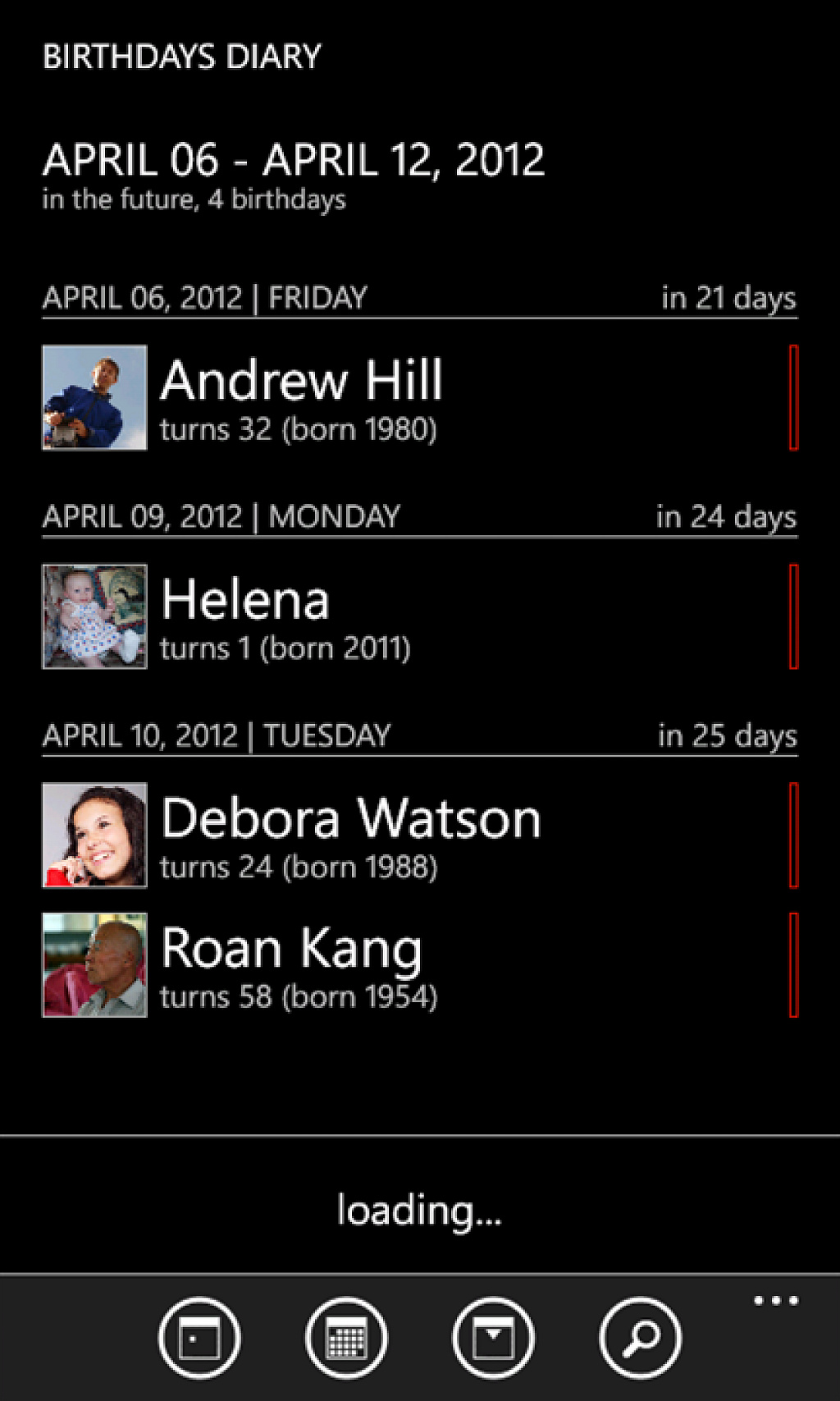 Birthdays Diary