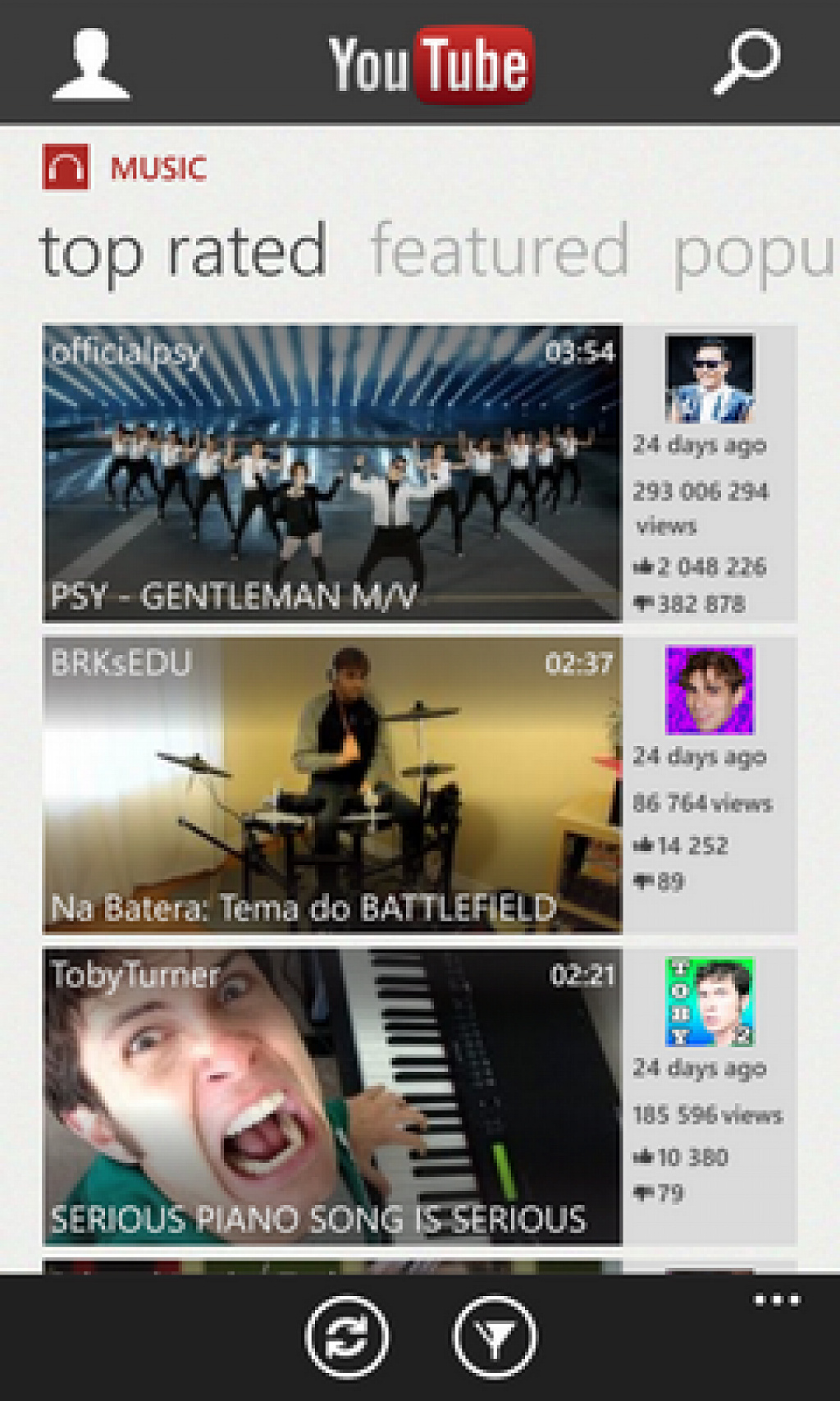YouTube pro Windows Phone