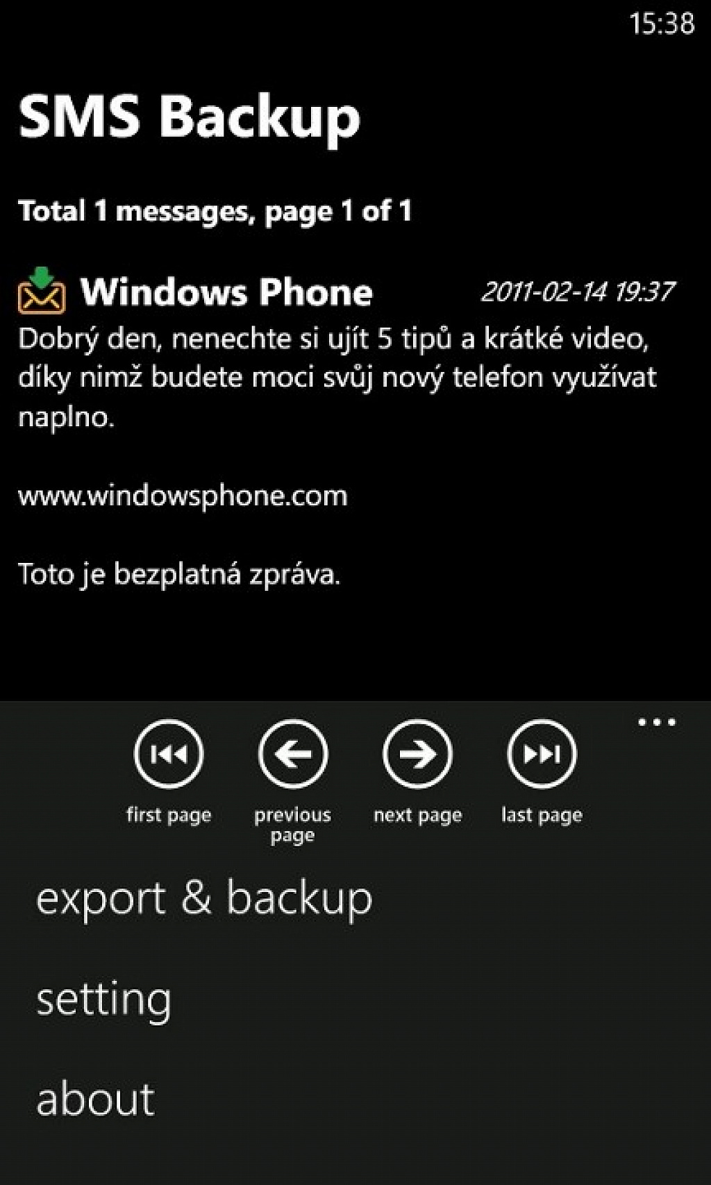 SMS Backup Windows Phone