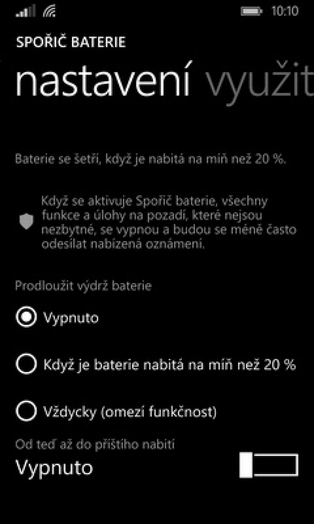 Spořič baterie