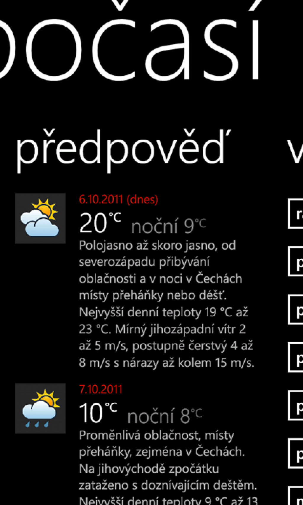 Počasí pro Windows Phone 7
