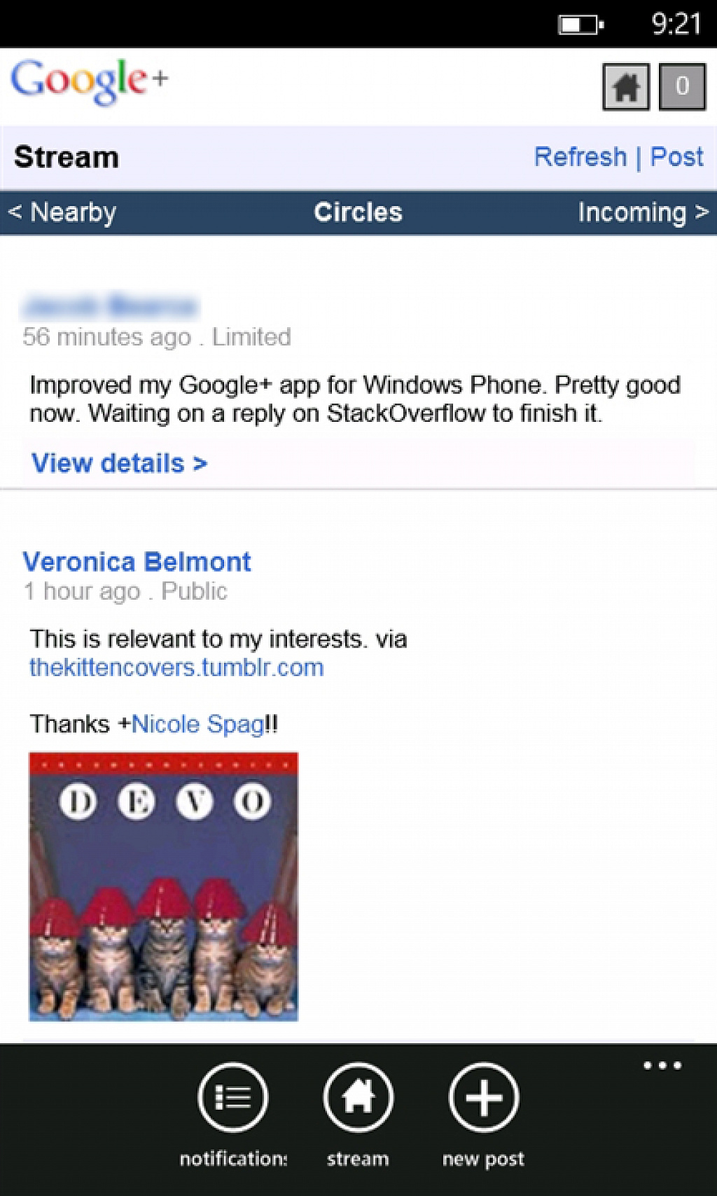 Google+ windows Phone 7
