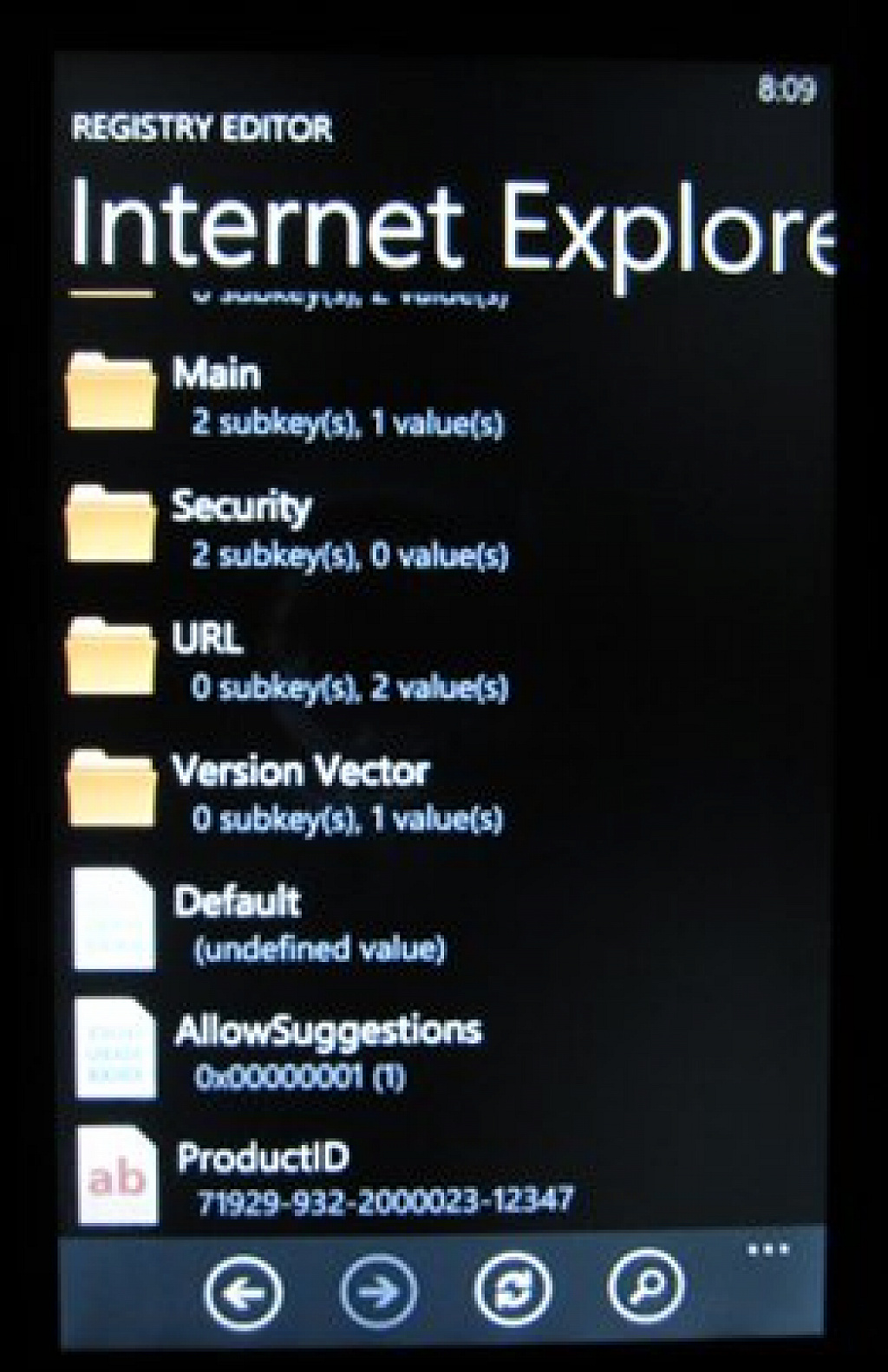 Registry Editor pro Windows Phone 7