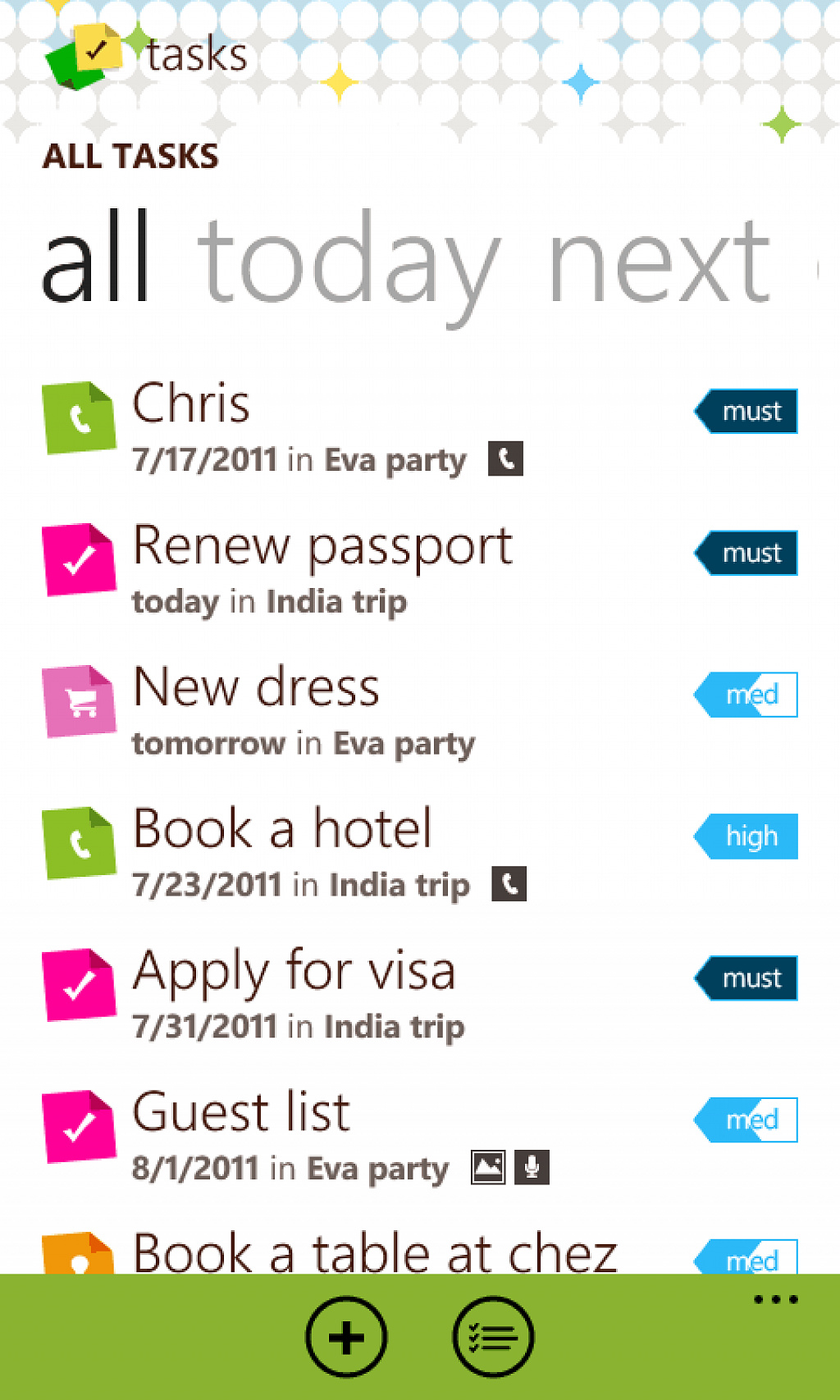 tasks for wp7