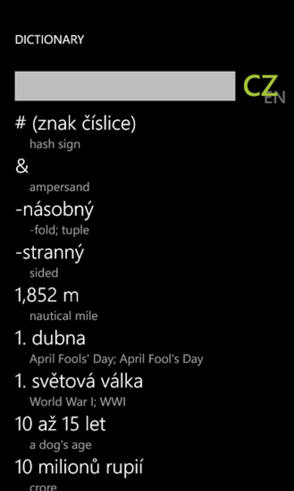 Dictionary CZ EN