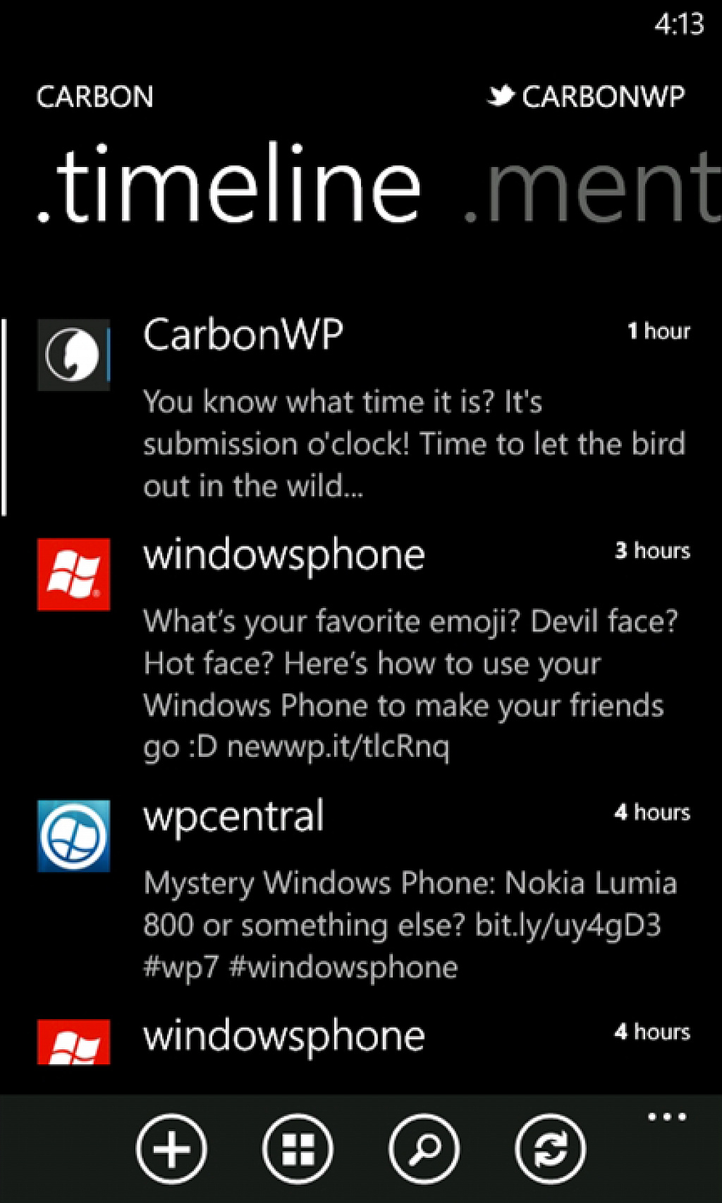 Carbon Twitter Windows Phone