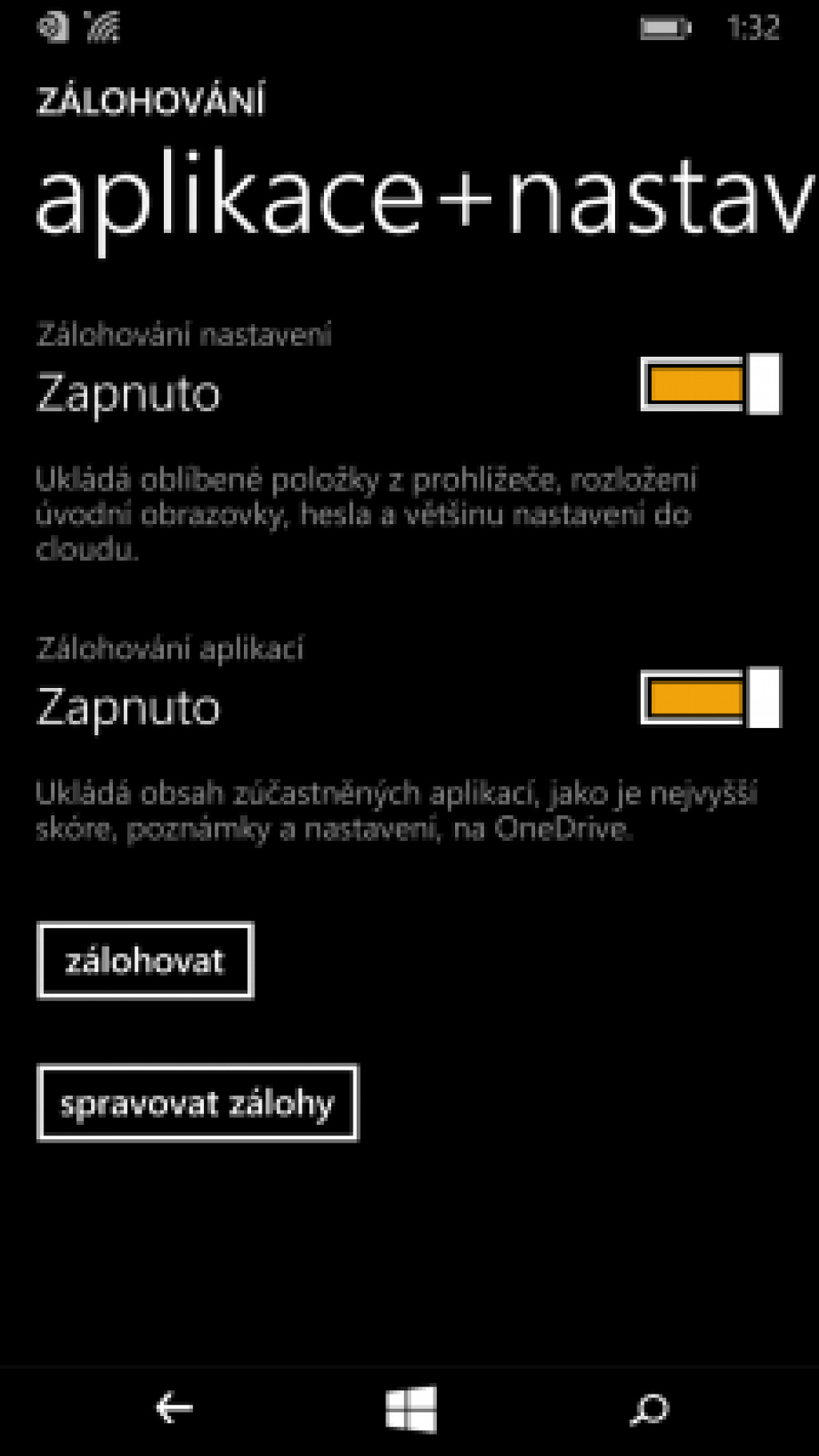 WP8 zálohování
