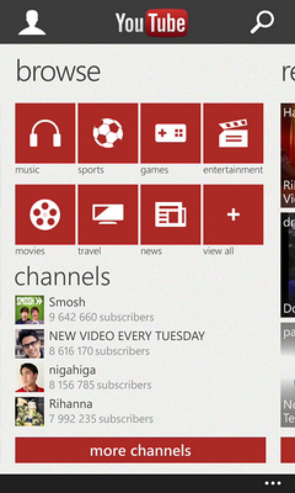 YouTube pro Windows Phone