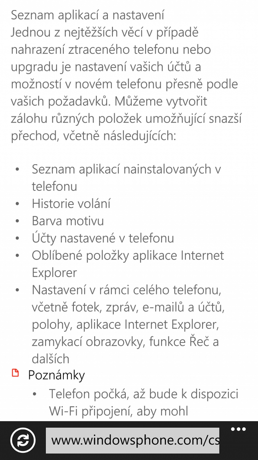 WP8 zálohování