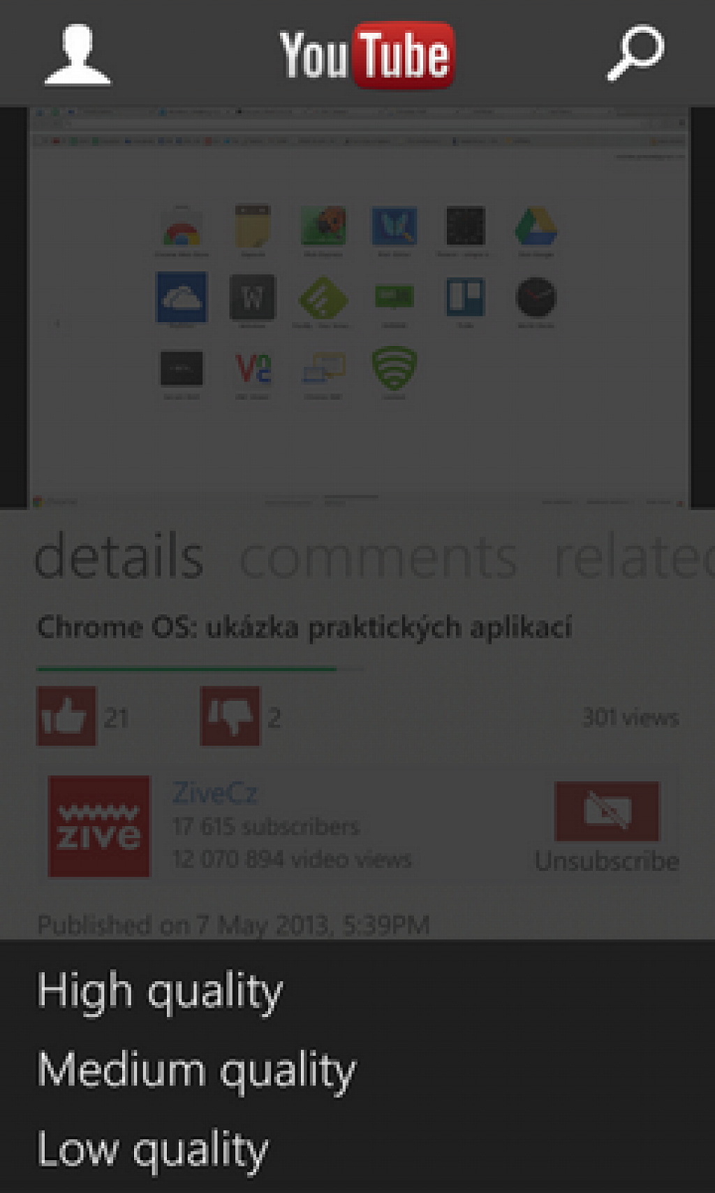 YouTube pro Windows Phone