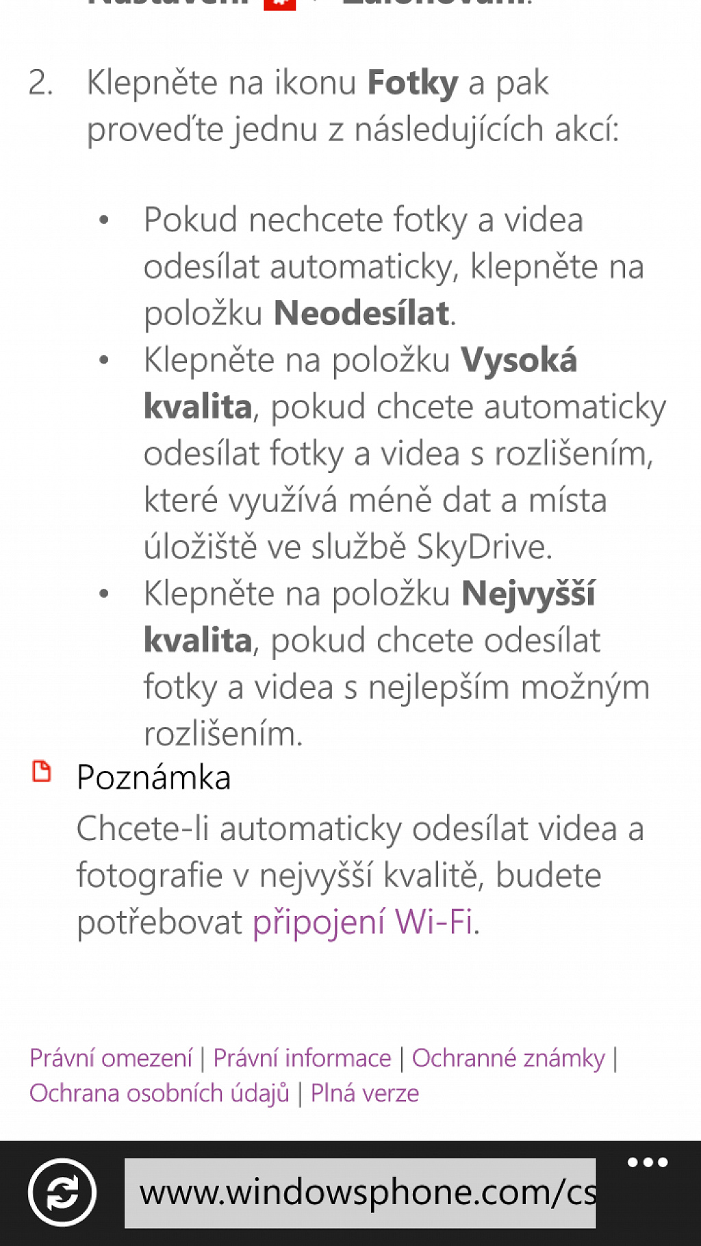 WP8 zálohování