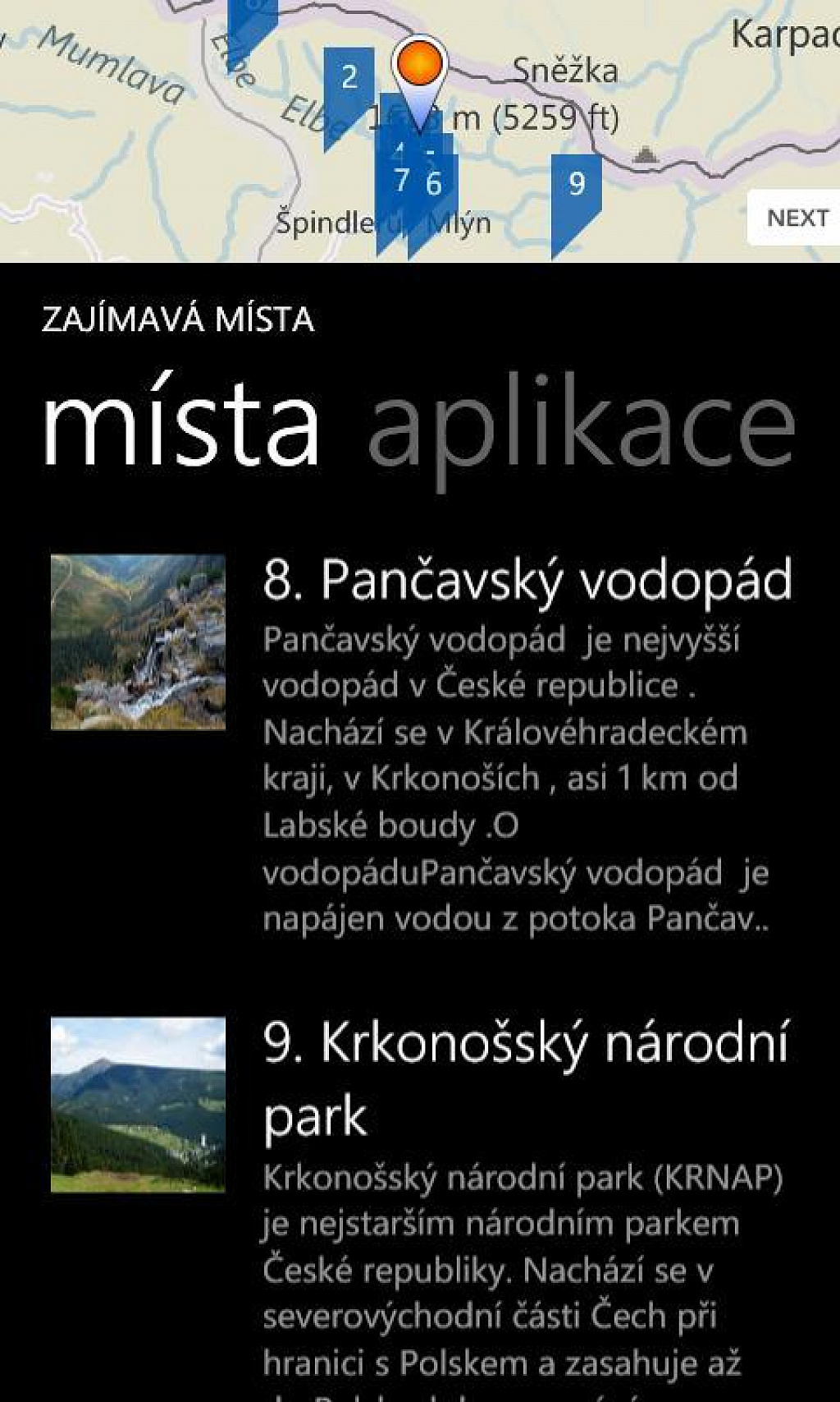 Zajímavá místa pro Windows Phone 7