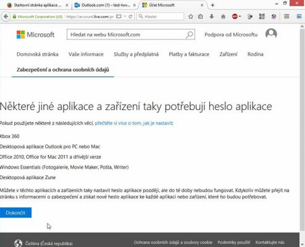 klikněte pro zvětšení Dvoustupňové ověřování
