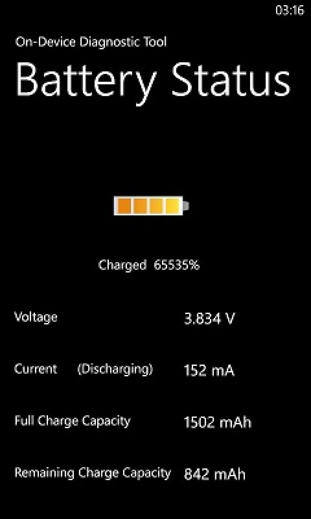 Nokia Lumia diagnostic menu