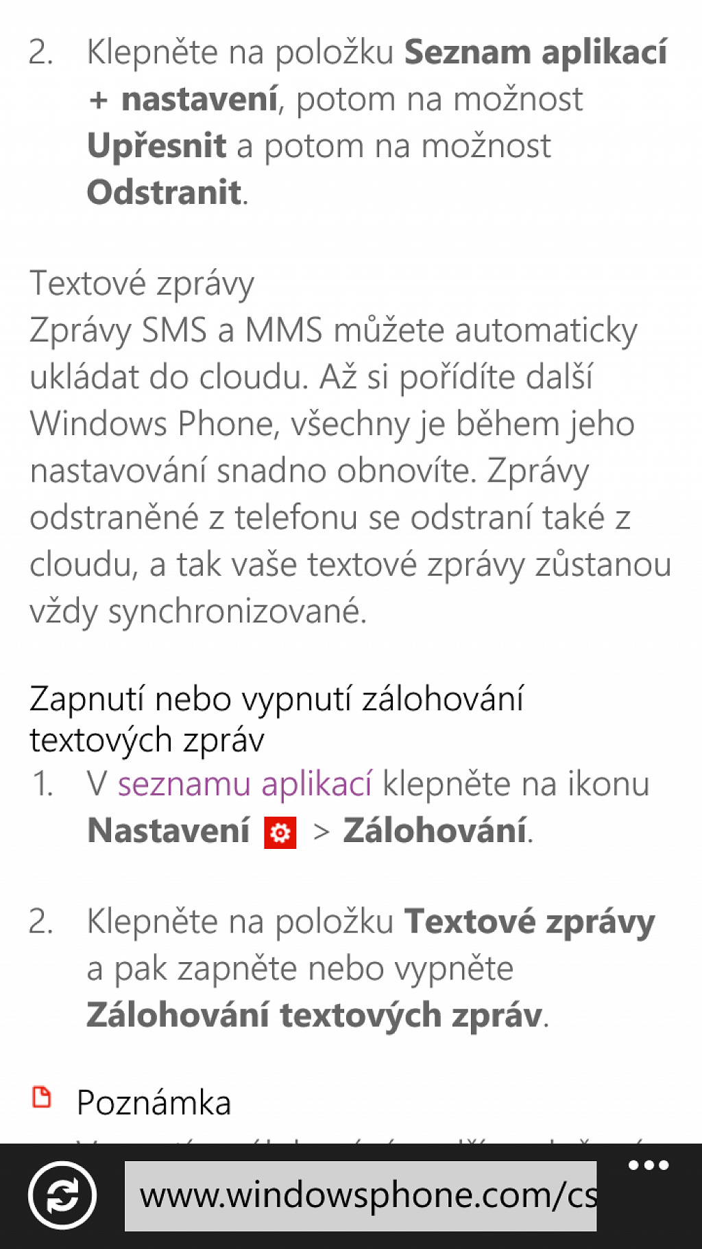 WP8 zálohování