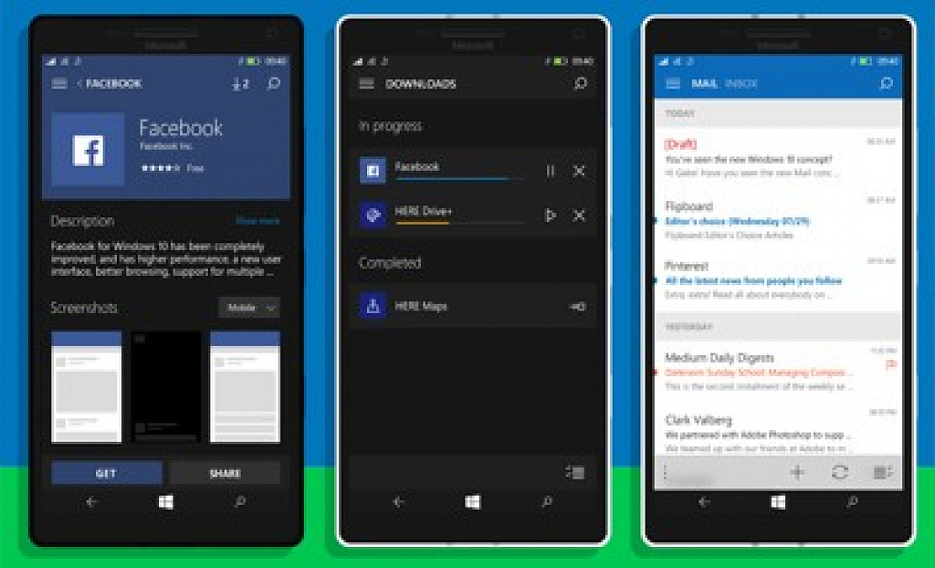 koncept Windows 10 Mobile
