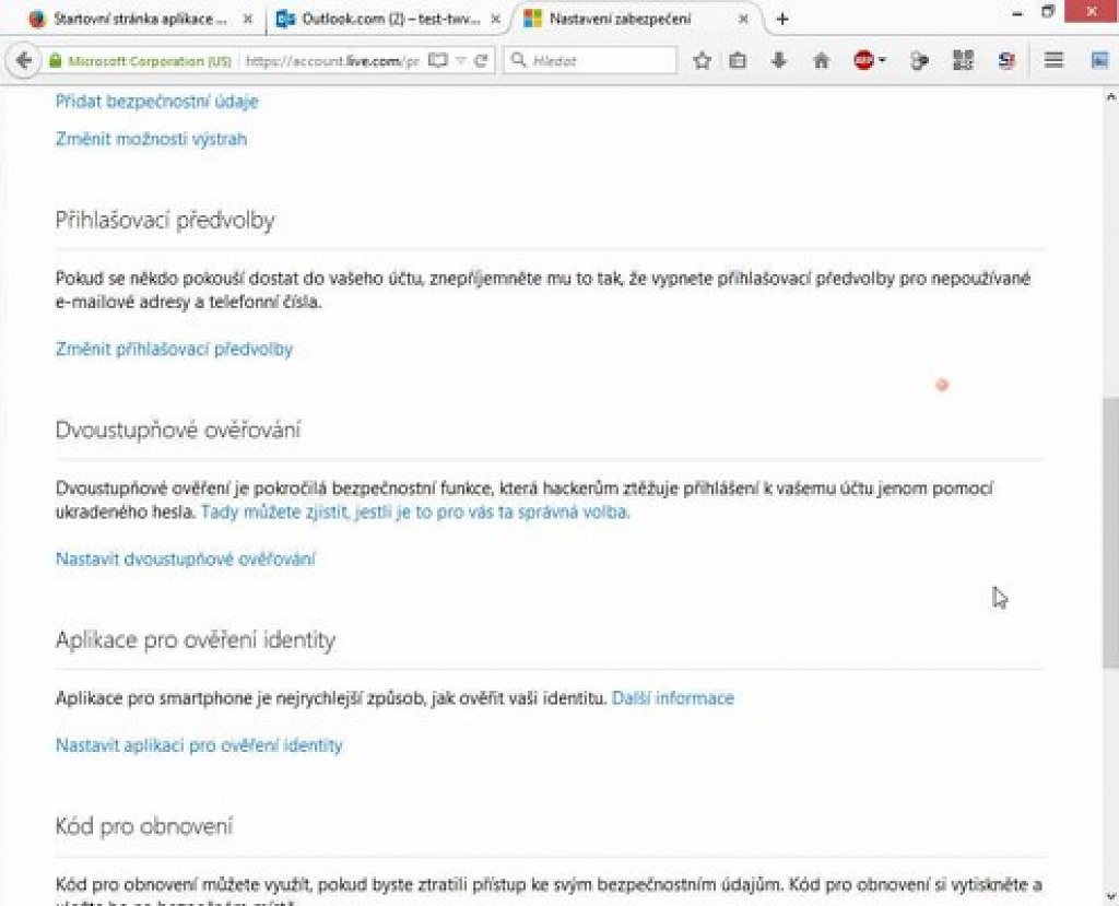 klikněte pro zvětšení Dvoustupňové ověřování
