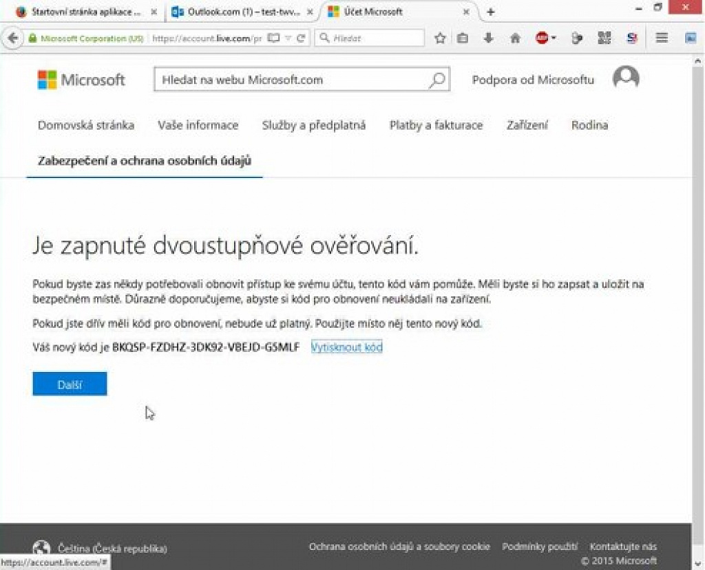 klikněte pro zvětšení Dvoustupňové ověřování