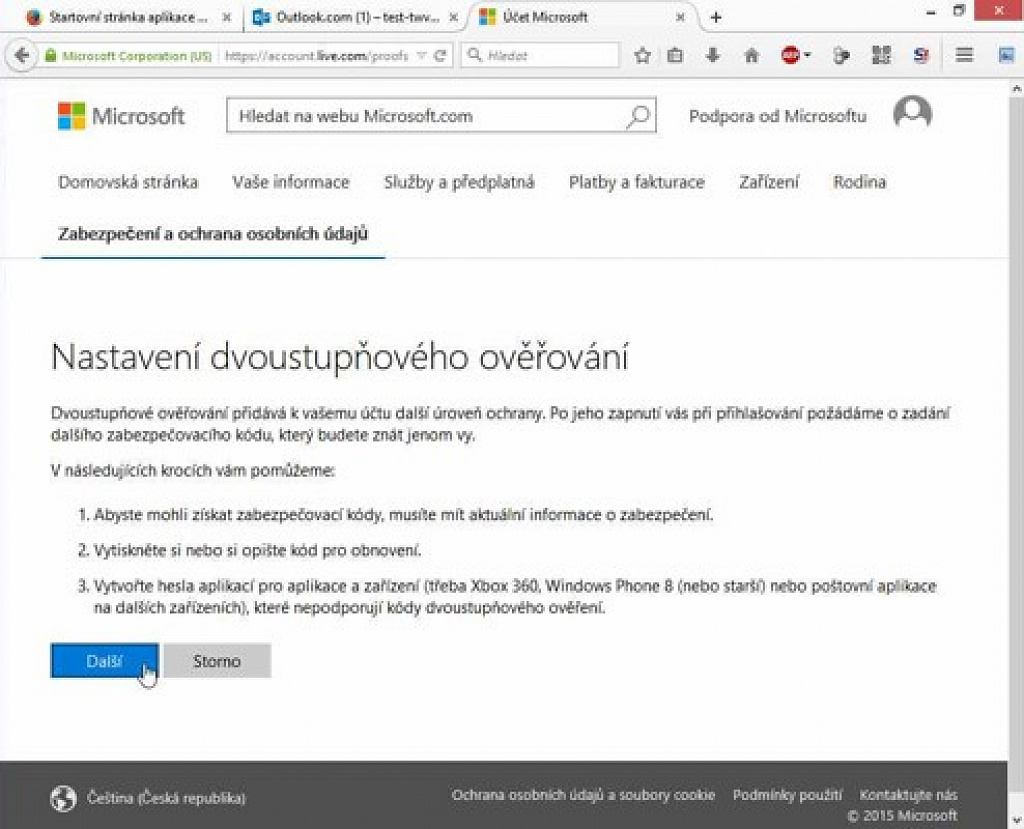klikněte pro zvětšení Dvoustupňové ověřování